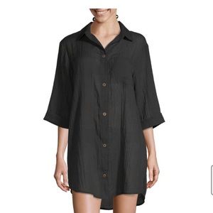 Black coverup button shirt dress 3/4 sleeve NWT